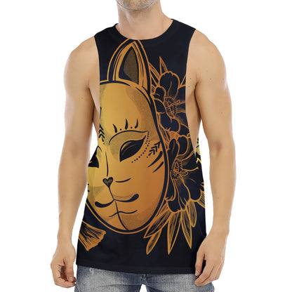 Japanese Fox Mask Print Men's Muscle Tank Top