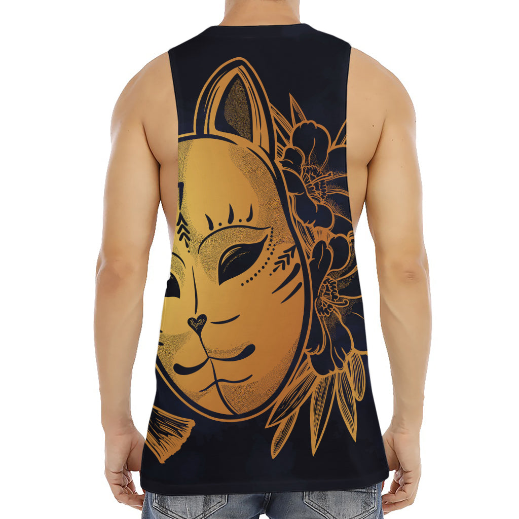 Japanese Fox Mask Print Men's Muscle Tank Top