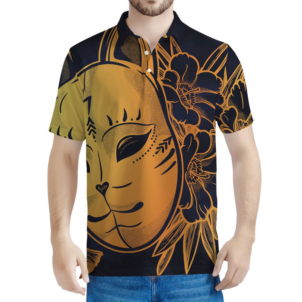 Japanese Fox Mask Print Men's Polo Shirt