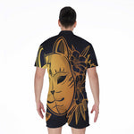 Japanese Fox Mask Print Men's Rompers