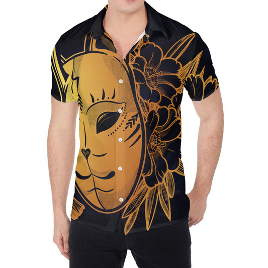 Japanese Fox Mask Print Men's Shirt