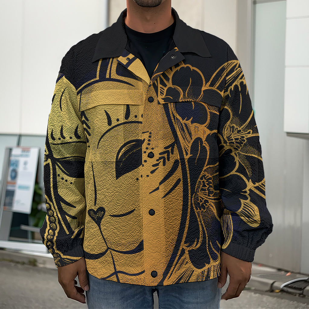 Japanese Fox Mask Print Men's Shirt Jacket