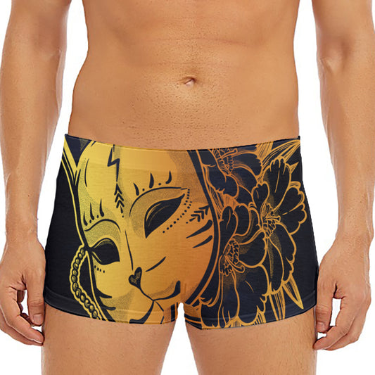 Japanese Fox Mask Print Men's Short Boxer Briefs