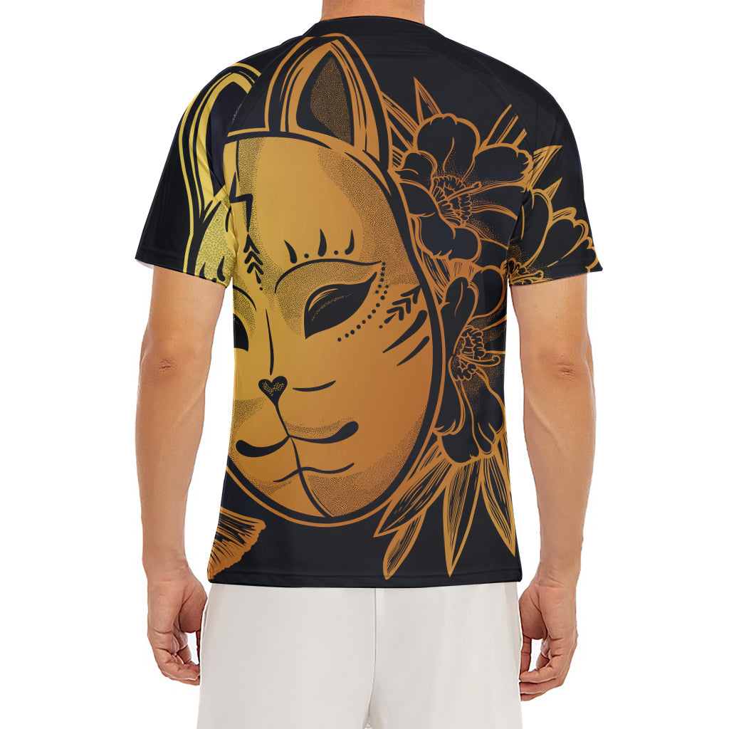 Japanese Fox Mask Print Men's Short Sleeve Rash Guard