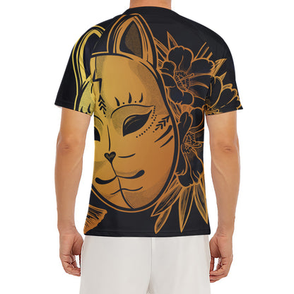Japanese Fox Mask Print Men's Short Sleeve Rash Guard