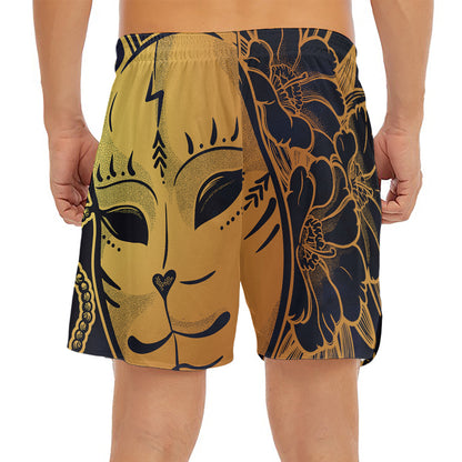 Japanese Fox Mask Print Men's Split Running Shorts