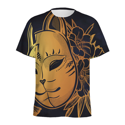Japanese Fox Mask Print Men's Sports T-Shirt