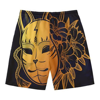 Japanese Fox Mask Print Men's Swim Trunks