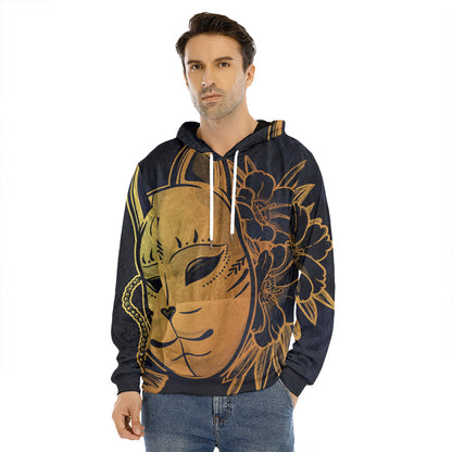 Japanese Fox Mask Print Men's Velvet Pullover Hoodie