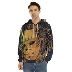 Japanese Fox Mask Print Men's Velvet Pullover Hoodie