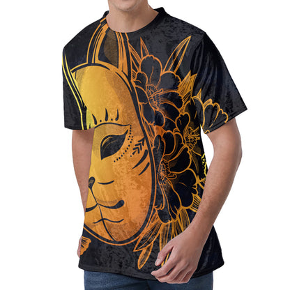 Japanese Fox Mask Print Men's Velvet T-Shirt