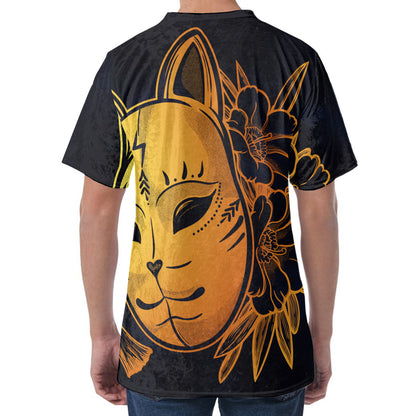 Japanese Fox Mask Print Men's Velvet T-Shirt