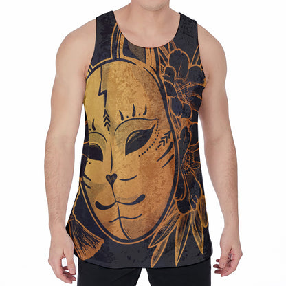 Japanese Fox Mask Print Men's Velvet Tank Top