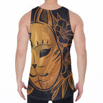 Japanese Fox Mask Print Men's Velvet Tank Top