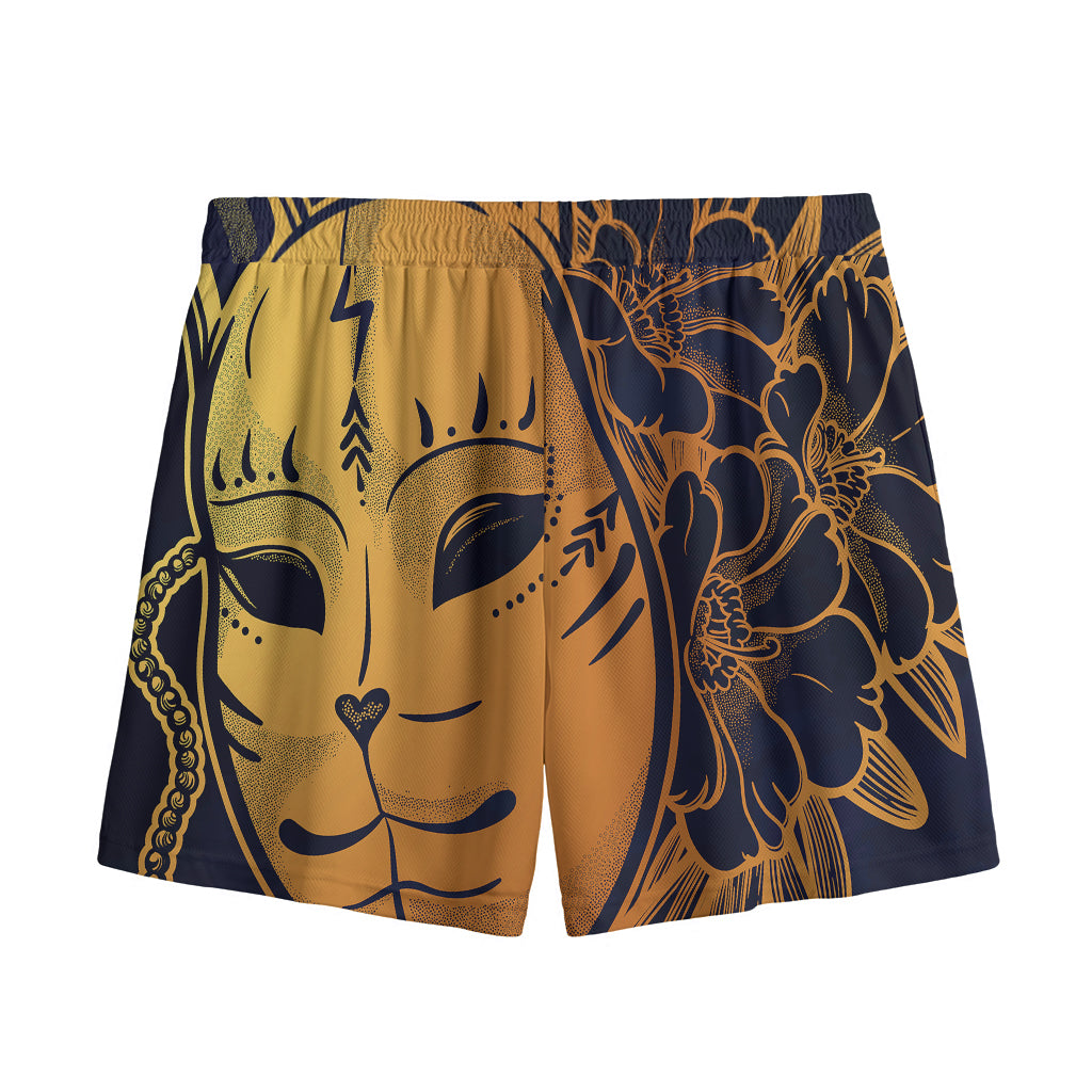Japanese Fox Mask Print Mesh Shorts