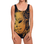 Japanese Fox Mask Print One Piece Swimsuit