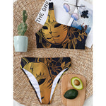 Japanese Fox Mask Print One Shoulder Bikini Top