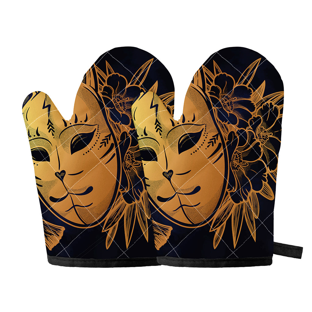 Japanese Fox Mask Print Oven Mitts