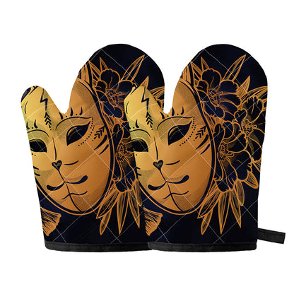 Japanese Fox Mask Print Oven Mitts