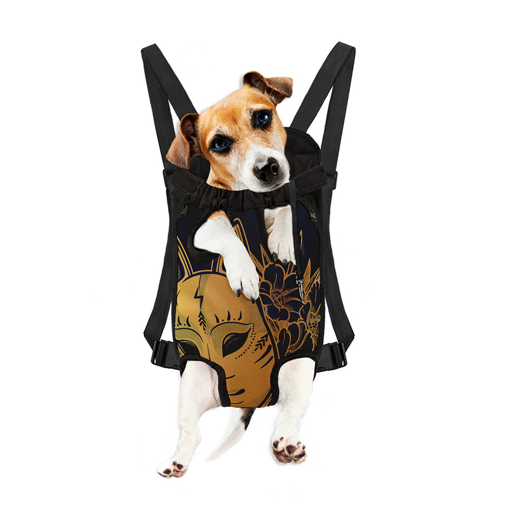 Japanese Fox Mask Print Pet Carrier Backpack