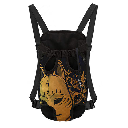 Japanese Fox Mask Print Pet Carrier Backpack