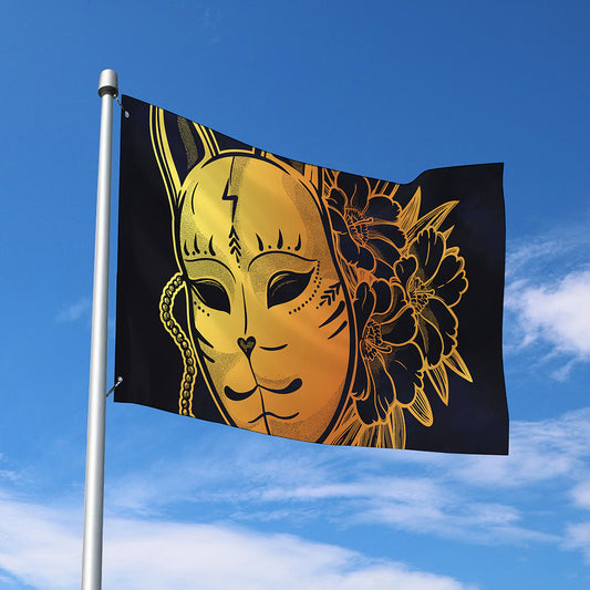 Japanese Fox Mask Print Polyester Flag