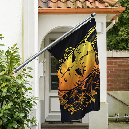 Japanese Fox Mask Print Polyester Flag