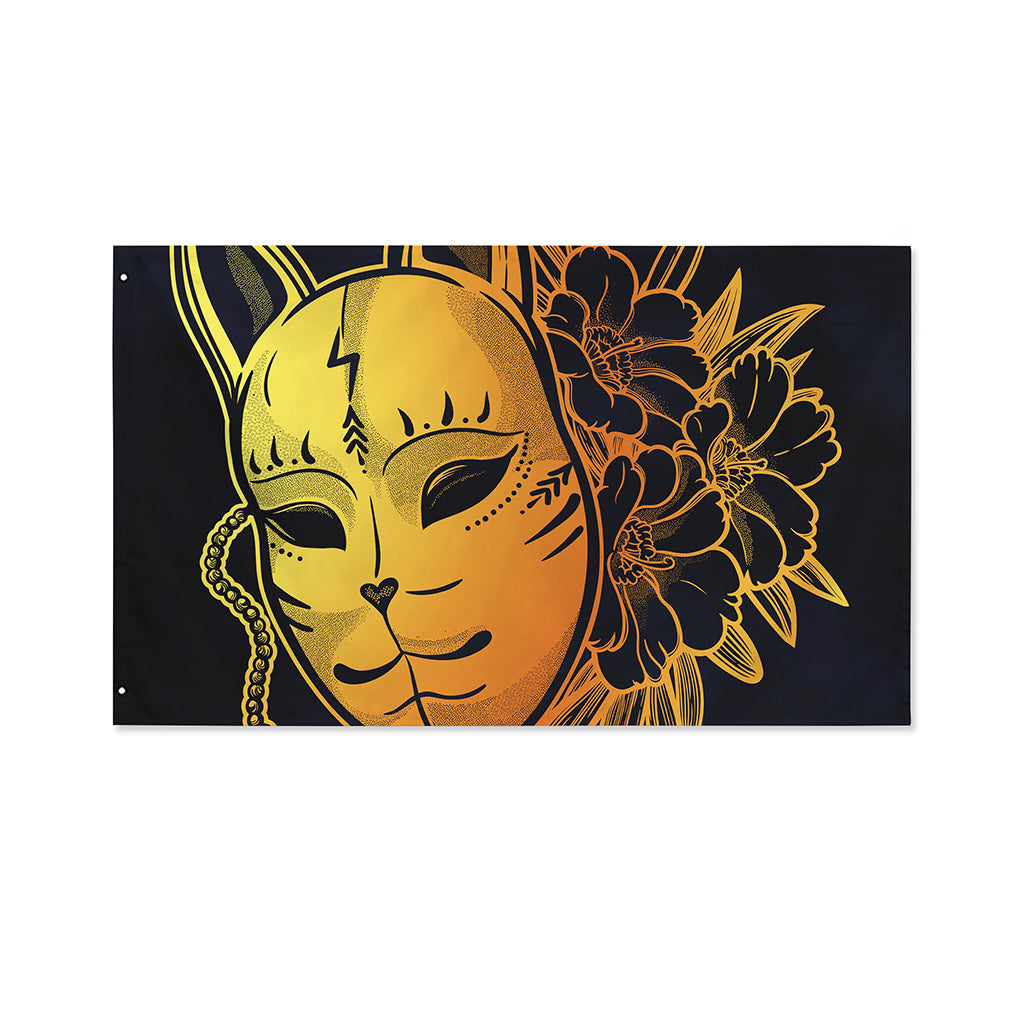 Japanese Fox Mask Print Polyester Flag