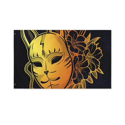 Japanese Fox Mask Print Polyester Flag