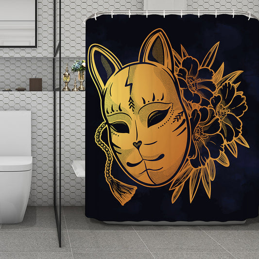 Japanese Fox Mask Print Polyester Shower Curtain