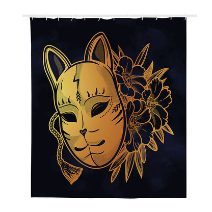 Japanese Fox Mask Print Polyester Shower Curtain