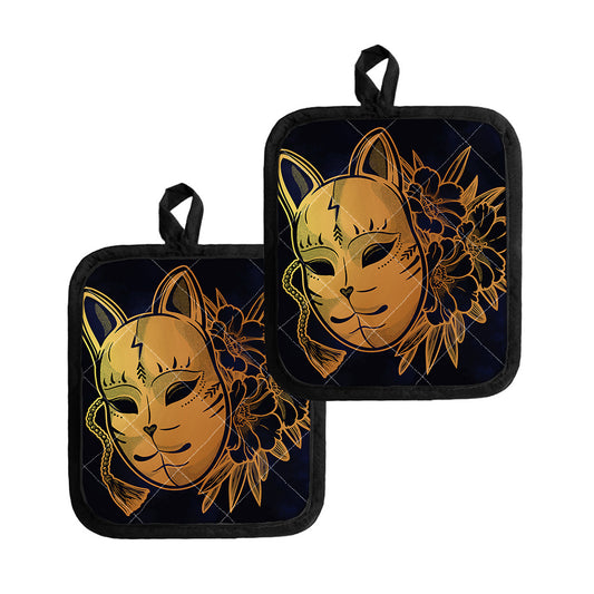 Japanese Fox Mask Print Pot Holders