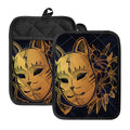 Japanese Fox Mask Print Pot Holders With Pocket
