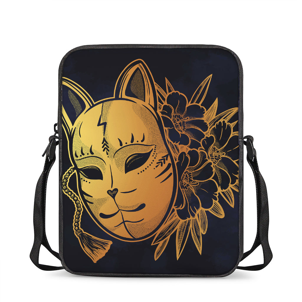 Japanese Fox Mask Print Rectangular Crossbody Bag