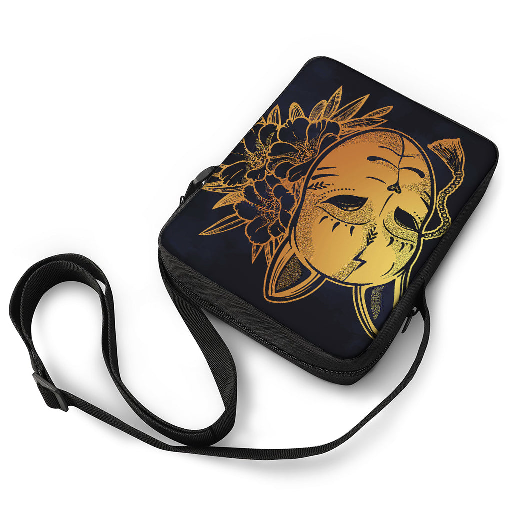 Japanese Fox Mask Print Rectangular Crossbody Bag