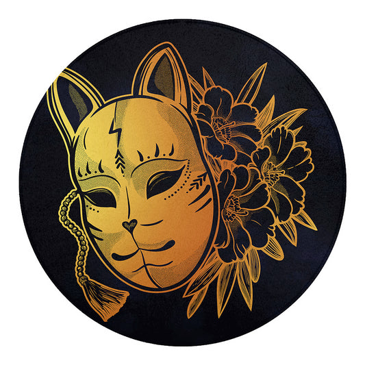 Japanese Fox Mask Print Round Blanket