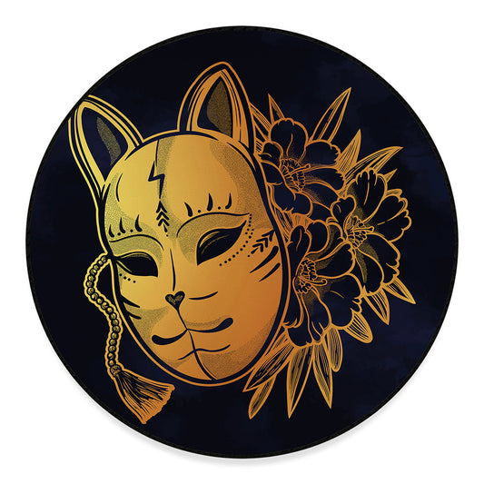 Japanese Fox Mask Print Round Floor Mat