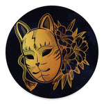 Japanese Fox Mask Print Round Floor Mat