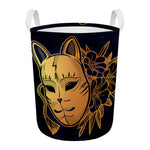 Japanese Fox Mask Print Round Laundry Basket