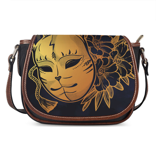 Japanese Fox Mask Print Saddle Bag
