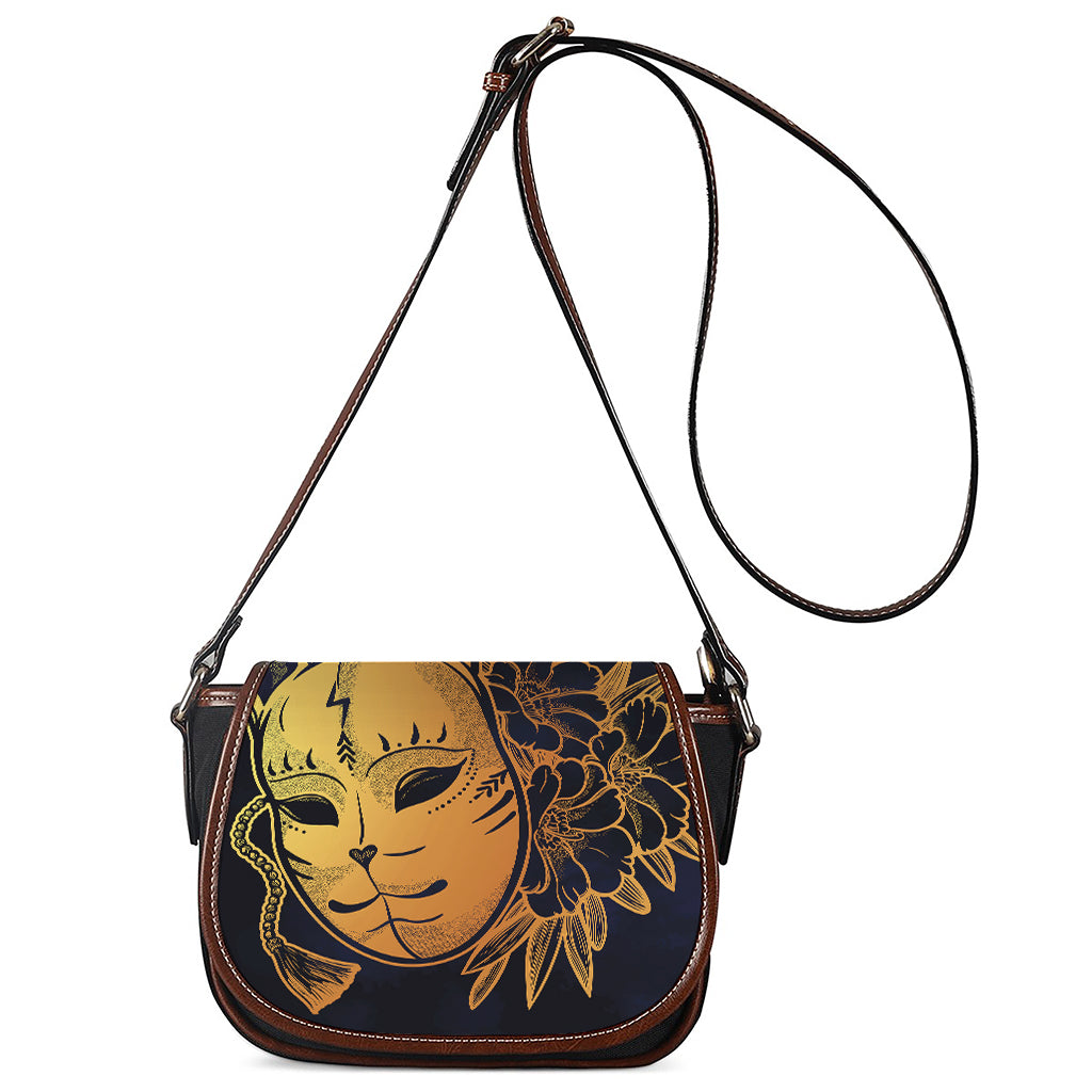 Japanese Fox Mask Print Saddle Bag