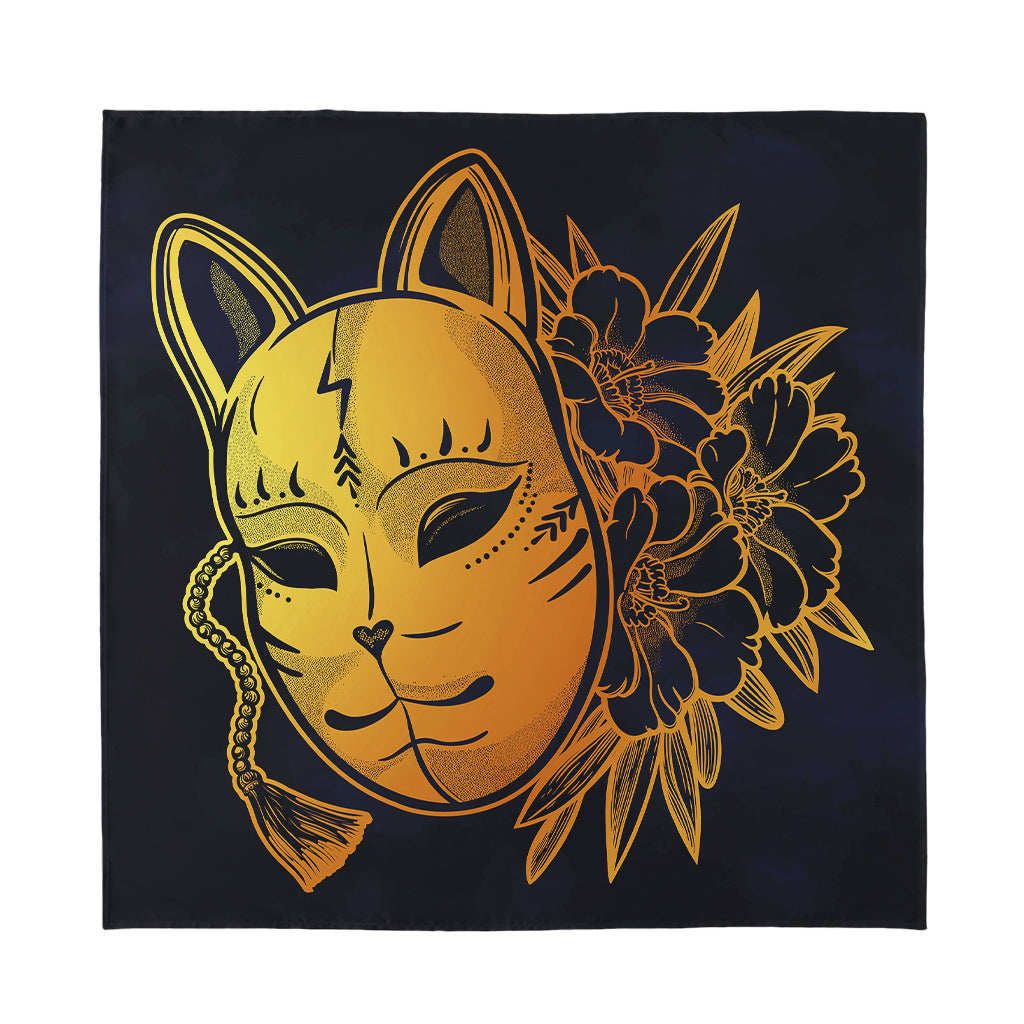Japanese Fox Mask Print Silk Bandana
