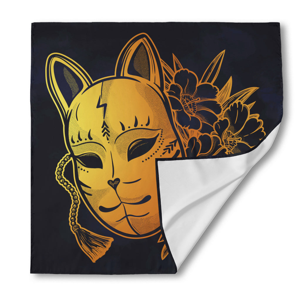 Japanese Fox Mask Print Silk Bandana