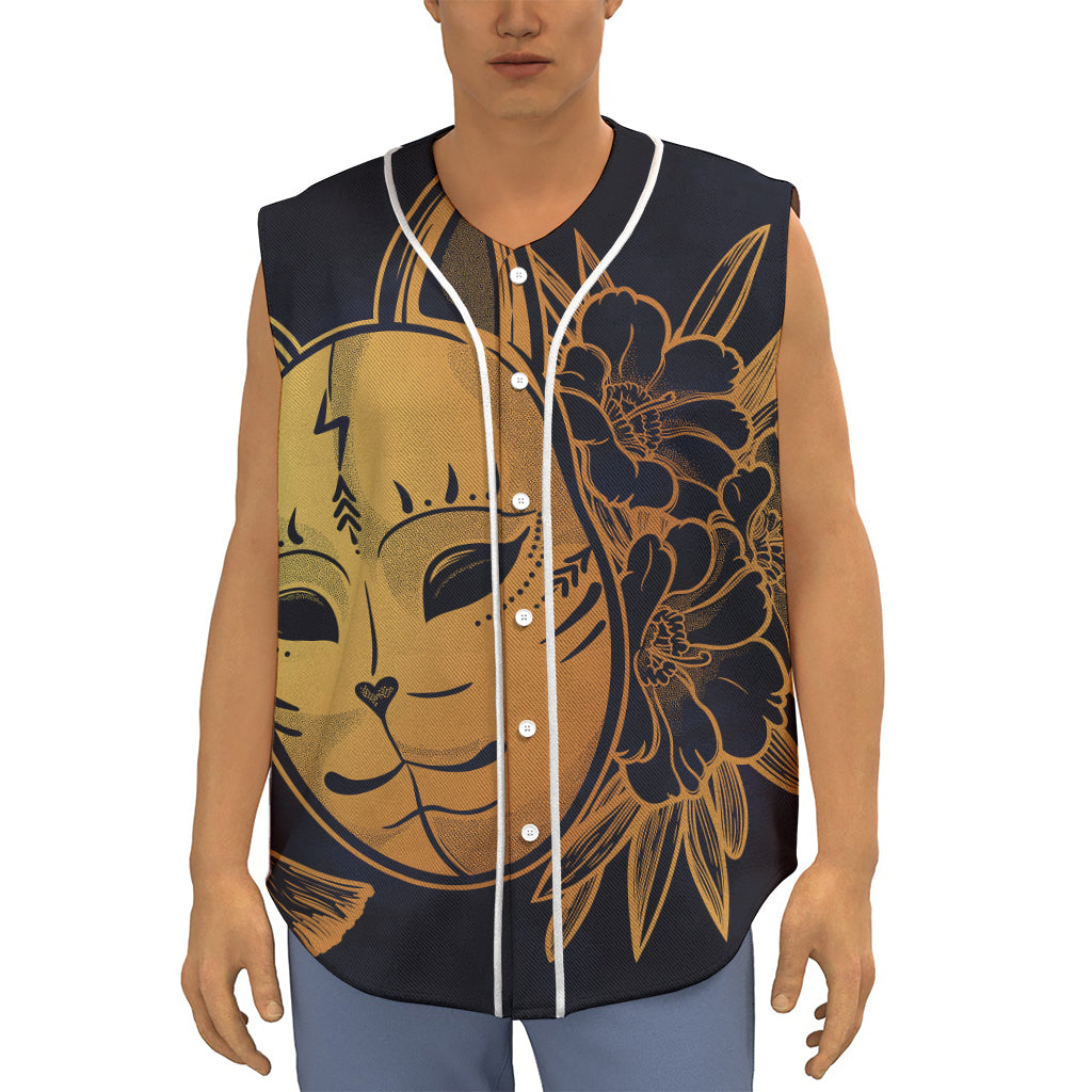 Japanese Fox Mask Print Sleeveless Baseball Jersey