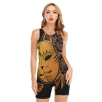 Japanese Fox Mask Print Sleeveless One Piece Swimsuit