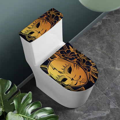 Japanese Fox Mask Print Toilet Lid And Tank Cover Set