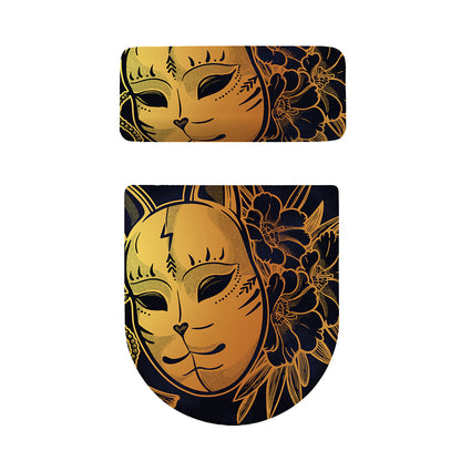 Japanese Fox Mask Print Toilet Lid And Tank Cover Set