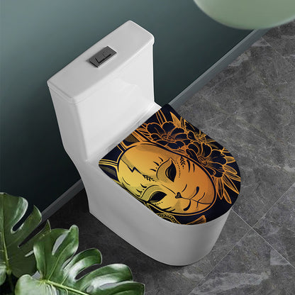 Japanese Fox Mask Print Toilet Lid Cover