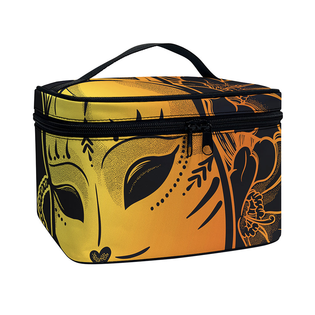Japanese Fox Mask Print Travel Makeup Bag