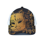 Japanese Fox Mask Print White Mesh Trucker Cap